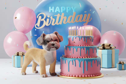 Cute Dog Celebrating Birthday with Cake