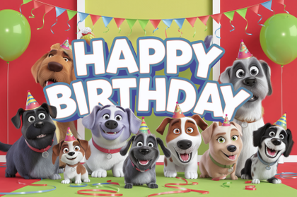 Cartoon Dogs Celebrate Birthday