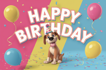 Happy Birthday Dog 3D Render
