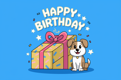 Happy Birthday Dog with Gift