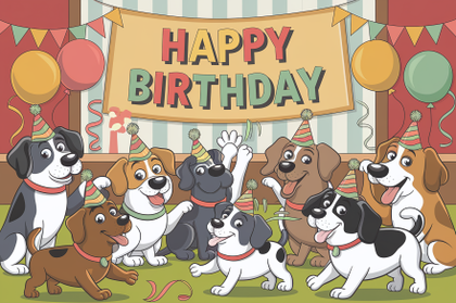 Cute Cartoon Dog Birthday Party