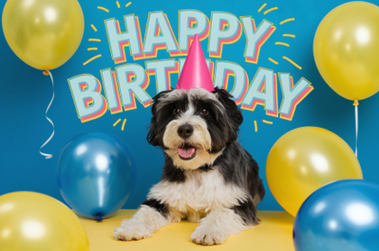 Happy Birthday Dog with Balloons