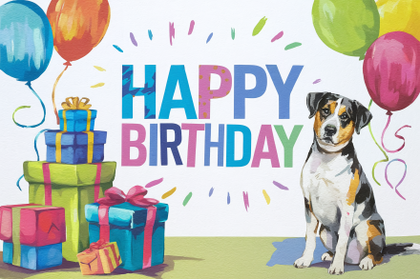 Watercolor Happy Birthday Card with Dog