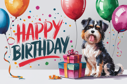 Happy Birthday Dog Watercolor Illustration