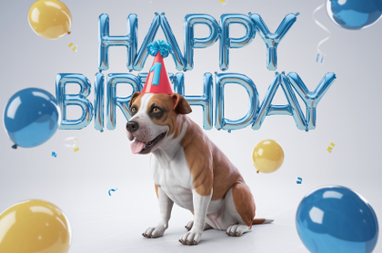 Dog Wearing a Birthday Hat