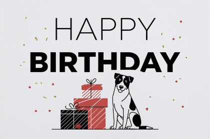 Minimalist Happy Birthday Card with Dog and Presents