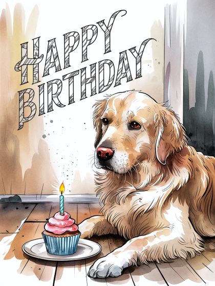 Watercolor Dog Birthday Card