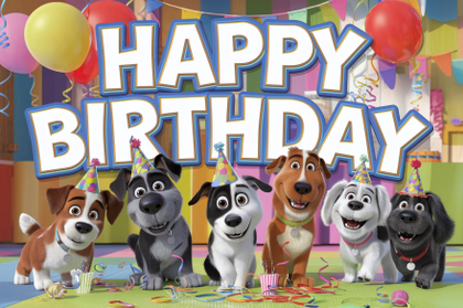 Happy Birthday Dogs Party Illustration