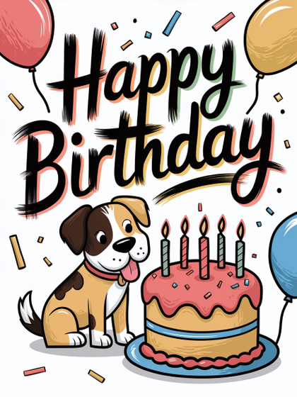 Happy Birthday Card with Dog and Cake