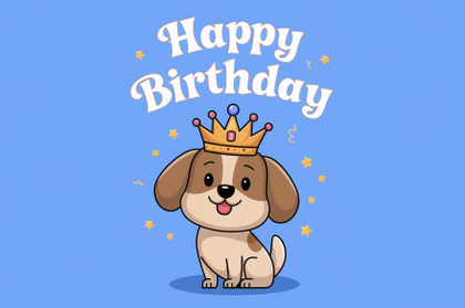 Cute Dog Wearing A Crown Happy Birthday Card