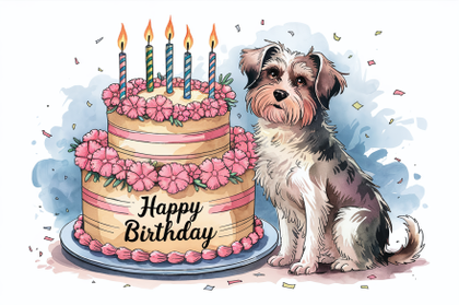 Dog Birthday Cake Illustration