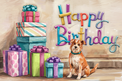 Happy Birthday Dog Sitting with Presents