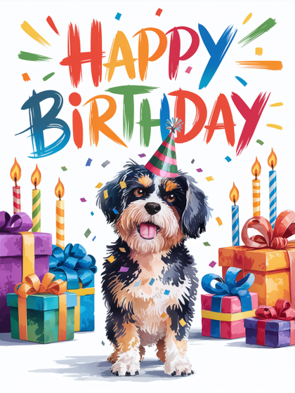 Happy Birthday Dog Watercolor Illustration