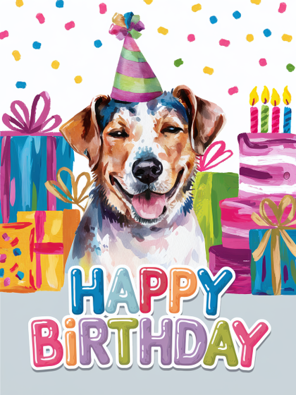 Dog Birthday Watercolor Illustration