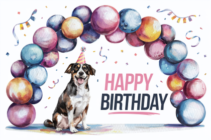 Dog Birthday Watercolor Illustration