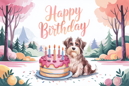 Happy Birthday Dog Watercolor Card