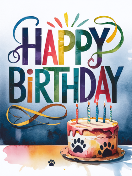 Watercolor Happy Birthday Dog Cake