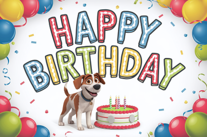 Happy Birthday Dog with Cake
