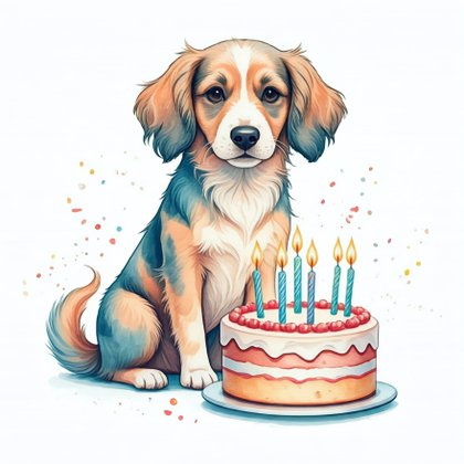 Happy Birthday Dog with a Cake