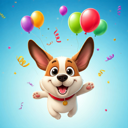 Happy Dog with Balloons