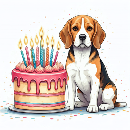 Beagle Dog With Birthday Cake
