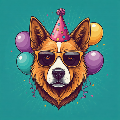 Corgi Dog Wearing Party Hat and Sunglasses