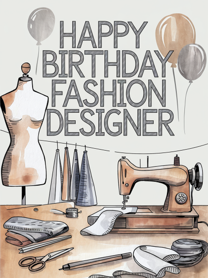 Happy Birthday Fashion Designer Watercolor Illustration
