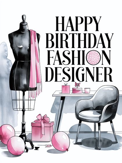 Happy Birthday Fashion Designer Watercolor Illustration