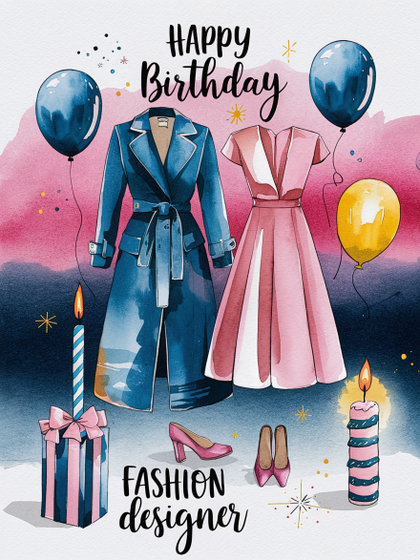 Watercolor Birthday Card for Fashion Designer