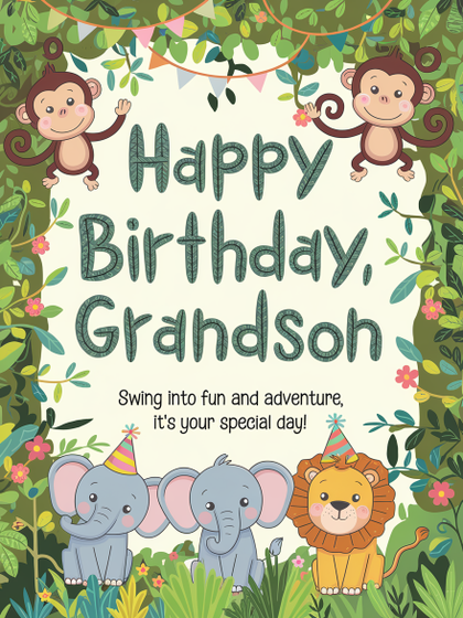 Happy Birthday Grandson Jungle Themed Card