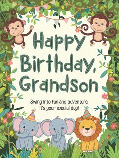 Happy Birthday Grandson Jungle Themed Card
