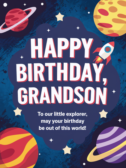 Happy Birthday Grandson Space Themed Card