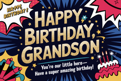 Happy Birthday Grandson – Comic Book Style Greeting Card