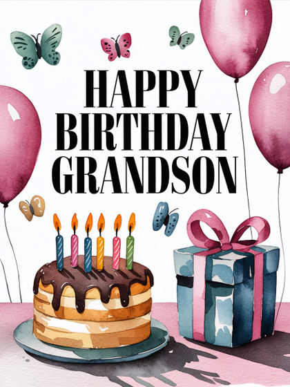 Watercolor Happy Birthday Grandson Card