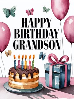 Watercolor Happy Birthday Grandson Card