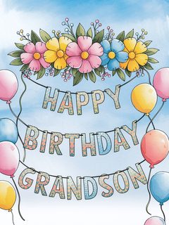 Watercolor Happy Birthday Grandson Banner Illustration