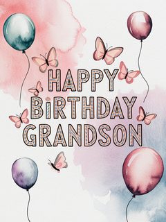 Watercolor Happy Birthday Grandson Card