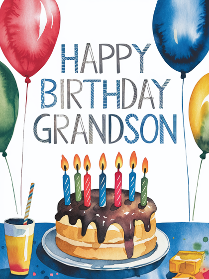 Watercolor Happy Birthday Grandson Card