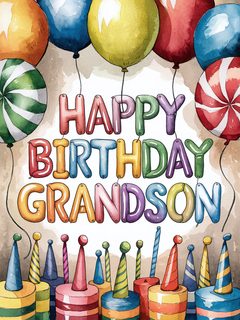 Happy Birthday Grandson Watercolor Illustration