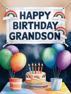 Watercolor Happy Birthday Grandson Celebration