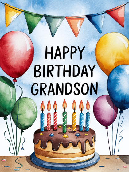 Happy Birthday Grandson Watercolor Card