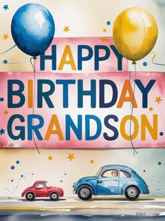Happy Birthday Grandson Watercolor Card
