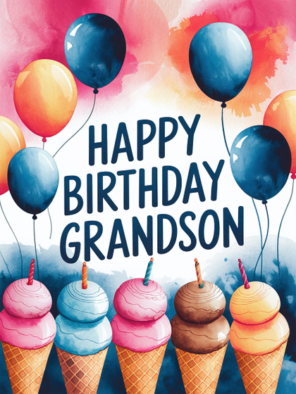 Happy Birthday Grandson Card Watercolor