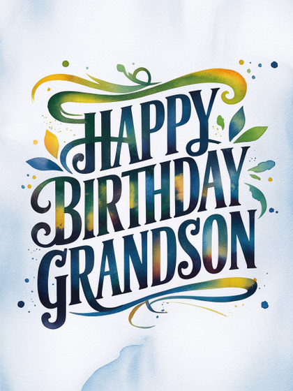 Watercolor Happy Birthday Grandson Greeting Card