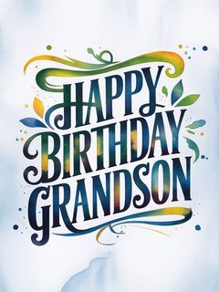 Watercolor Happy Birthday Grandson Greeting Card