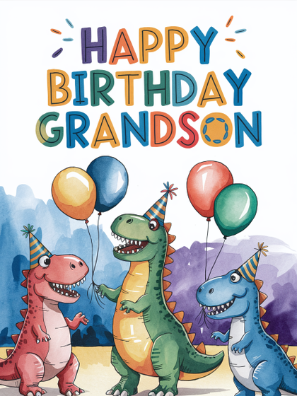 Watercolor Dinosaur Birthday Card for Grandson