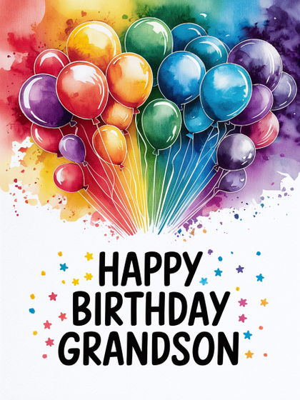 Watercolor Rainbow Birthday Card For Grandson