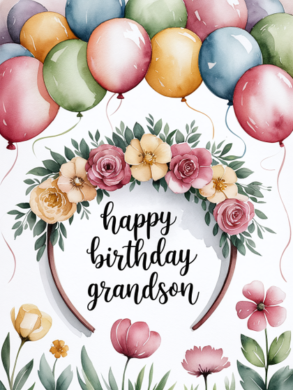 Happy Birthday Grandson Watercolor Greeting Card