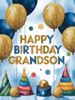 Watercolor Happy Birthday Grandson Card