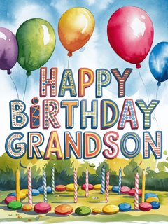 Happy Birthday Grandson Watercolor Card
